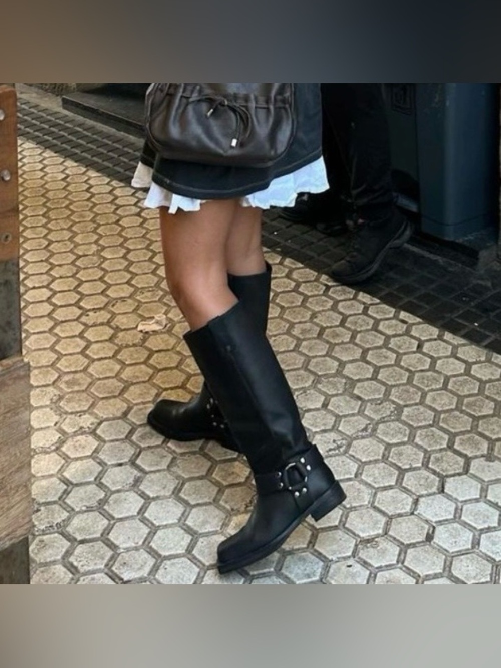 FRYE Black Leather Phillip Harness Tall Knee High Preppy Moto Riding Boots